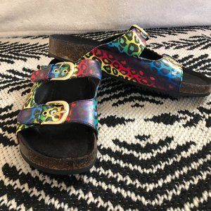 Rainbow Cheetah Print Double Strapped w/ Buckle size 10 Sandals